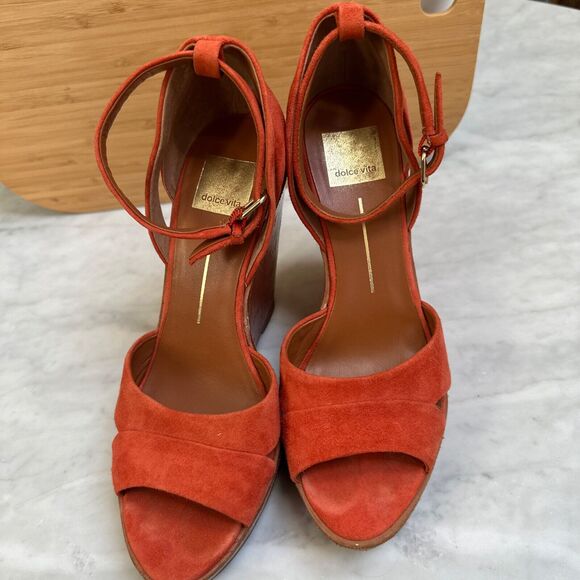 Dolce Vita Platform Wedge Heels Nubuck Size 8M Red/Orange - Picture 14 of 15